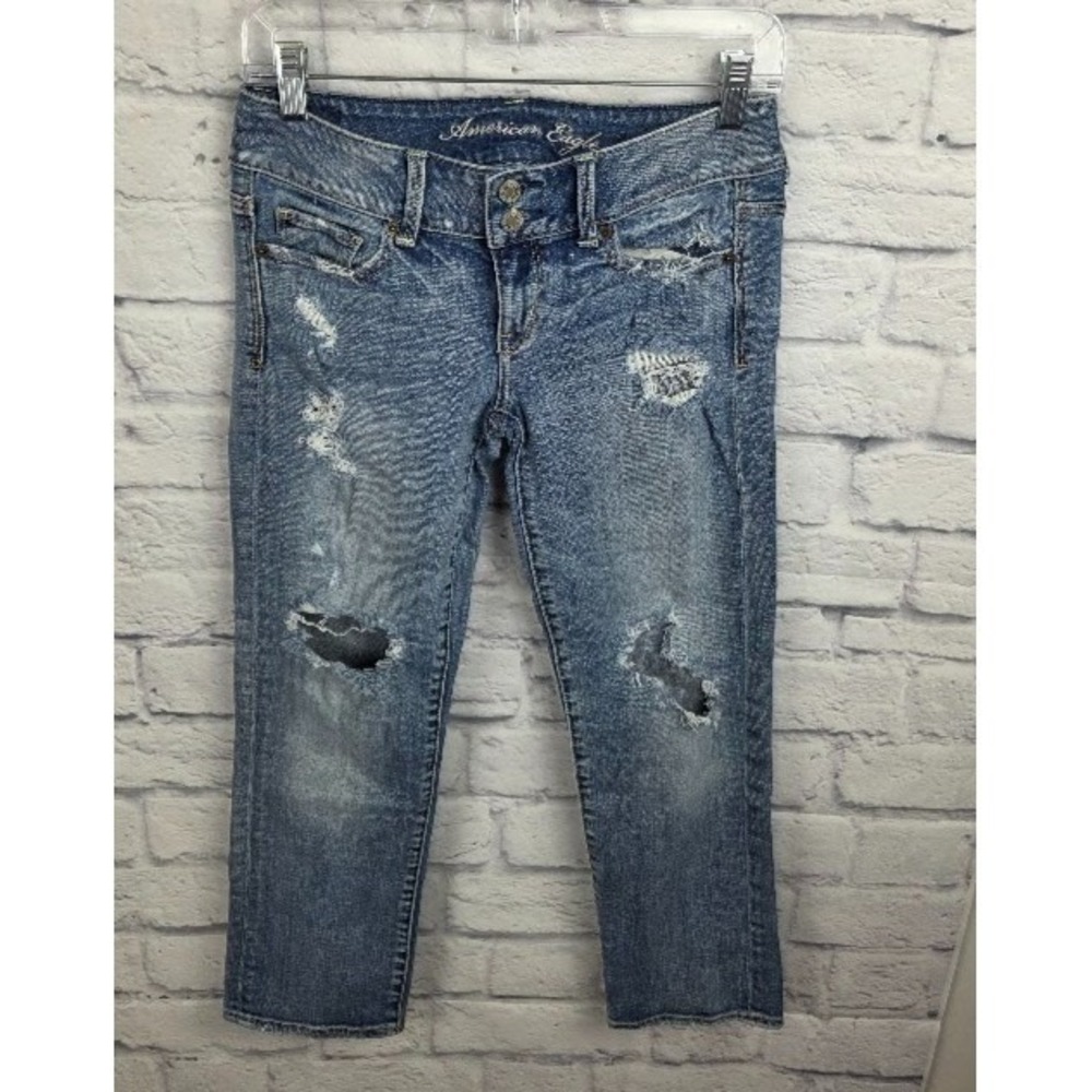 American Eagle Artist Cropped Faded Women's Jeans Size 2 Distressed Torn Y2K